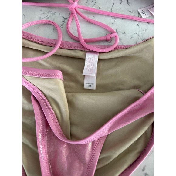 Victoria Secret Vintage Y2K Pink Shimmer 2 Piece Bikini With Silver Beading - Picture 13 of 14